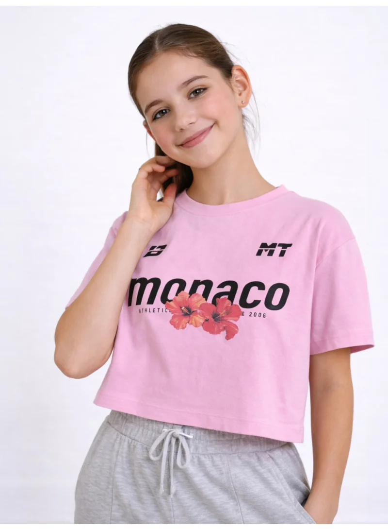 Victor And Jane  Girls 3 Pc Set Monaco Print T-Shirt & Barrel Pants Set – Pink & Grey Melange for Women | Best Price UAE